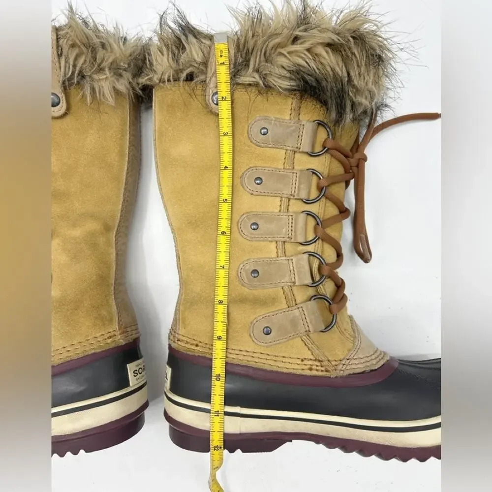 Sorel Joan of Arctic Tall Lace Up Suede Leather Faux Fur Warm Winter Boots sz 5